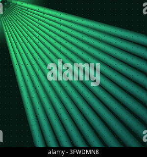 Green to teal light rays bursting diagonally from a glowing top-left corner on a dark background Stock Vector