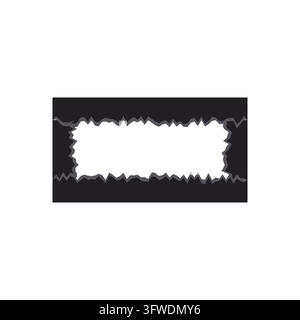 Rectangular torn rip border frame with jagged edges on all four sides, black ink on white Stock Vector