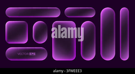 Modern glassmorphism elements with vibrant purple glow, perfect for abstract backgrounds or UI design. Vector illustration Stock Vector