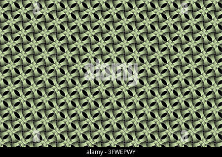 Geometric Interlocking Curved Shapes Green and Black Background Abstract 3D Pattern Stock Vector