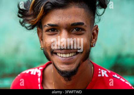 Close-up portrait of a smiling young man, Northern Province, Jaffna, Sri Lanka Stock Photo