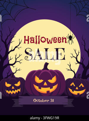 Halloween flyer template with scary pumpkin illustration Stock Vector