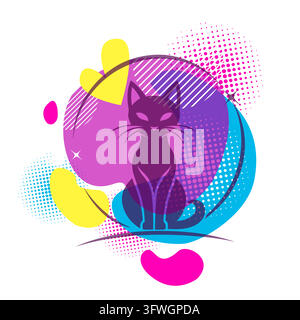 cat logo. Hand drawn. Not AI, vector illustration. Stock Vector
