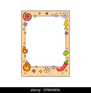 Groovy frame cartoon psychedelic hippie Y2K border Stock Vector