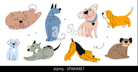 Cute dog animal characters cartoon flat set Stock Vector