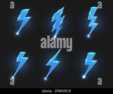 Blue glowing energy lightning and thunder bolts Stock Vector