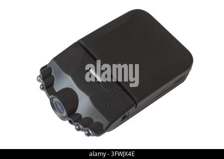 Car DVR on white background. Modern DVR close-up. Stock Photo