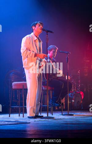 Federico Rossi (L) and Benjamin Mascolo (R) aka Benji e Fede perform ...
