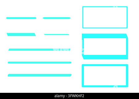Cyan neon outline rectangular frames and horizontal line dividers vector Stock Vector