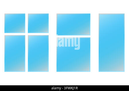 Five rectangular soft blue gradient glass panels with white borders vector Stock Vector