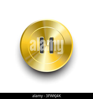 Golden metallic circular media pause button with black vertical bars vector Stock Vector