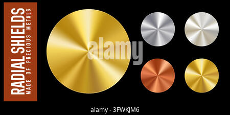Circle metal gradient plates, radial badges Stock Vector