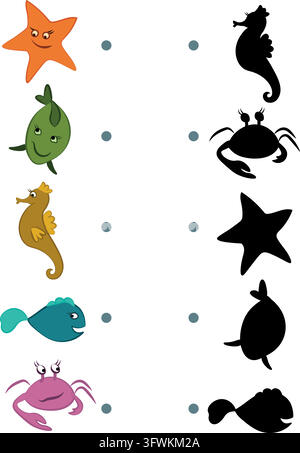 Shadow Matching Game Find the Right Shadow Printable Page Stock Vector