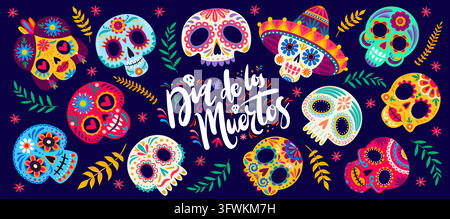 Cartoon Mexican Day of the Dead skeleton head Stock Vector