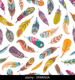 Boho and ethnic native bird feathers pattern Stock Vector