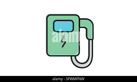 EV wallbox charging station with electric plug and lightning bolt vector icon. Stock Vector