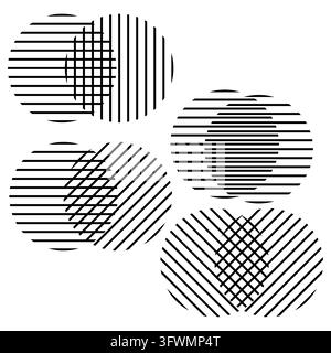 Overlapping line hatched circle venn diagram pairs on white vector. eps 10. Stock Vector
