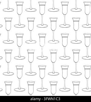 champagne glasses birthday seamless pattern Black and white hand drawn illustration. Vector graphic line ink art. Wedding print. background for banner Stock Vector
