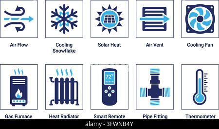 Heating ventilation and air conditioning hvac icon set with smart control devices. Stock Vector