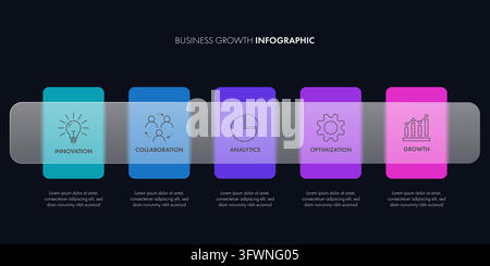 Glassmorphism 5 Steps Business Growth Infographic Stock Vector