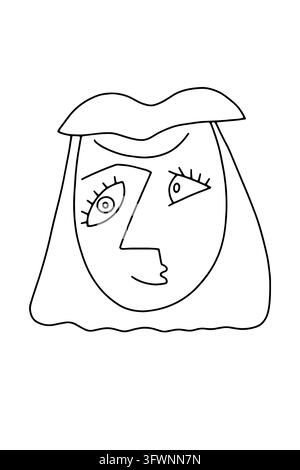 Abstract cubism woman face line art portrait. Minimalist hand drawn female head. Modern surrealism poster wall decor clipart. Contemporary graphic vec Stock Vector
