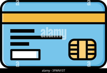 Credit card icon featuring blue and yellow color palette for financial transactions and banking. Stock Vector