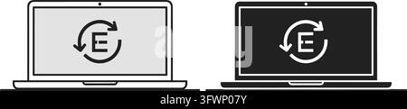 Laptop computer screens showing refresh or sync symbol in light and dark modes. Stock Vector