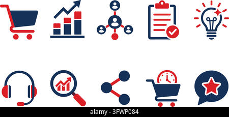 Set of business and marketing icons for strategy and finance planning. Stock Vector
