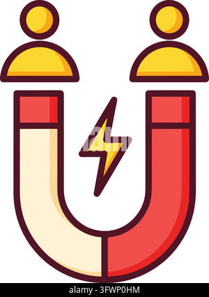 Magnet attracting two people with lightning bolt colorful vector illustration design element. Stock Vector