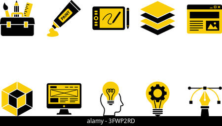 Graphic design tools and creative process elements for digital art and web development. Stock Vector