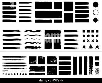 Hand painted black brush strokes and paint textures collection for artistic grunge design work. Stock Vector