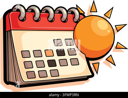 Calendar vector illustration with bright sun icon symbolizing summer schedule planning project. Stock Vector