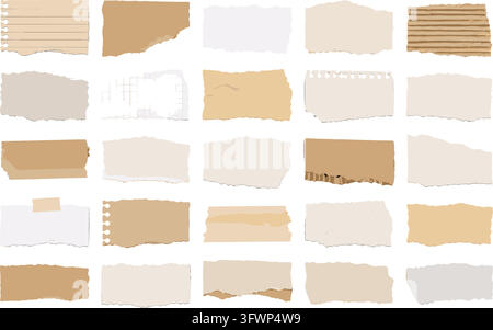 Set of various torn paper scraps with different textures and shapes for creative design projects. Stock Vector