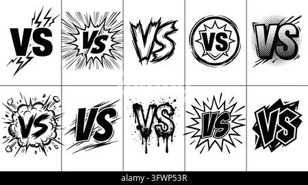 Comic book versus screen collection with grunge halftone textures and lightning bolt flash art. Stock Vector