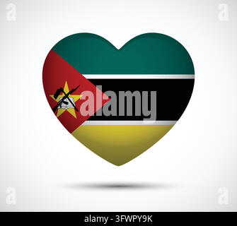 This heart-shaped graphic features the national flag of Mozambique, symbolizing love, unity, and patriotism. Its vibrant colors highlight cultural pri Stock Vector