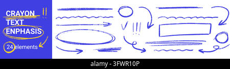 Hand drawn text highlight elements with doodle crayon brush strokes and pencil emphasis marks. Stock Vector