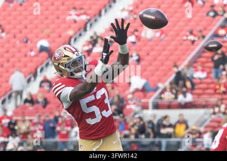 San Francisco 49ers linebacker Jaden Dugger (53) defends during an NFL ...