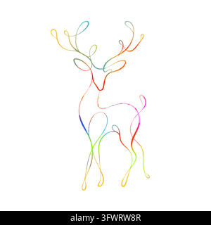 A single-line multicolored deer. hand drawing. Not AI. Vector illustration Stock Vector
