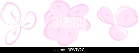Clipart set of pastel pink hydrangea blooms and hand drawn watercolor petals for wedding stationery. Isolated illustration on white for floral stationery and packaging with soft pink botanical accents Stock Vector