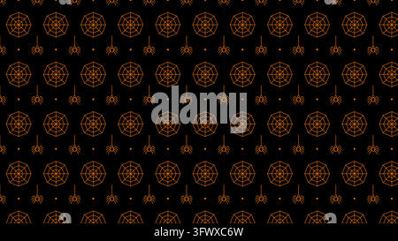 Halloween Seamless Pattern with Orange Spider Webs and Spiders on Black Background Stock Vector