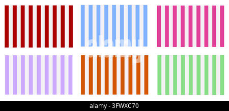 Colorful Vertical Stripes Pattern Set in Red, Blue, Pink, Purple, Orange and Green Stock Vector
