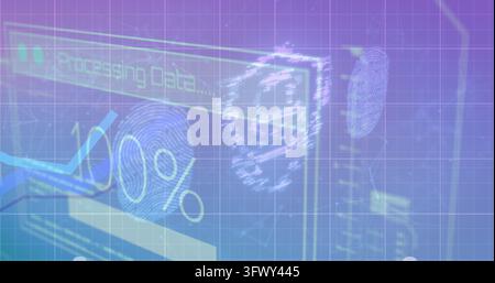 Futuristic fingerprint technology processing data on digital interface screen Stock Photo