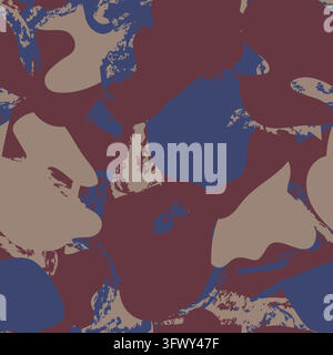 Burgundy Abstract Brushstroke Camouflage seamless pattern design for fashion and home textiles, graphics and backgrounds Stock Vector