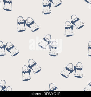 Seamless vector pattern with winter mittens in blue line art Stock Vector