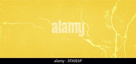 Vintage yellow grunge texture with worn cracks and abstract paint splatters creates an authentic backdrop for retro poster designs and comic book Stock Vector