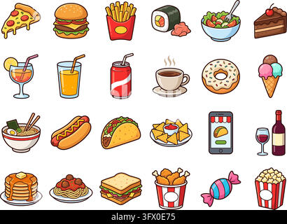 Colorful Fast Food and Drinks Collection Stock Vector