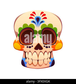 Mexican Day of the Dead floral sugar skull. Day of the Dead Carnival vector sugar skull, Mexican holiday ornate calavera. Hispanic culture festival de Stock Vector