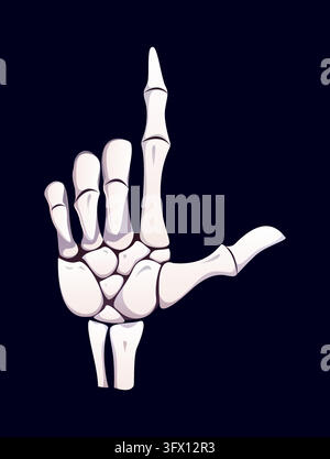 Halloween white skeleton hand with pointing gesture. Finger bones forming a showing clear pointing direction. Spooky Halloween atmosphere, horror sign Stock Vector