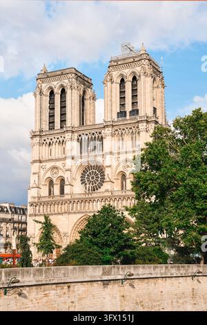 View of Notre-Dame Cathedral from the Petit Pont in Paris, France Stock Photo