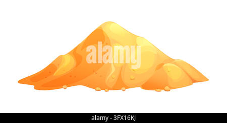 Sand pile or dune or beach, cartoon heap of mound, desert sand or sandbox quarry. Yellow beach sand heap or island, construction soil or playground sl Stock Vector